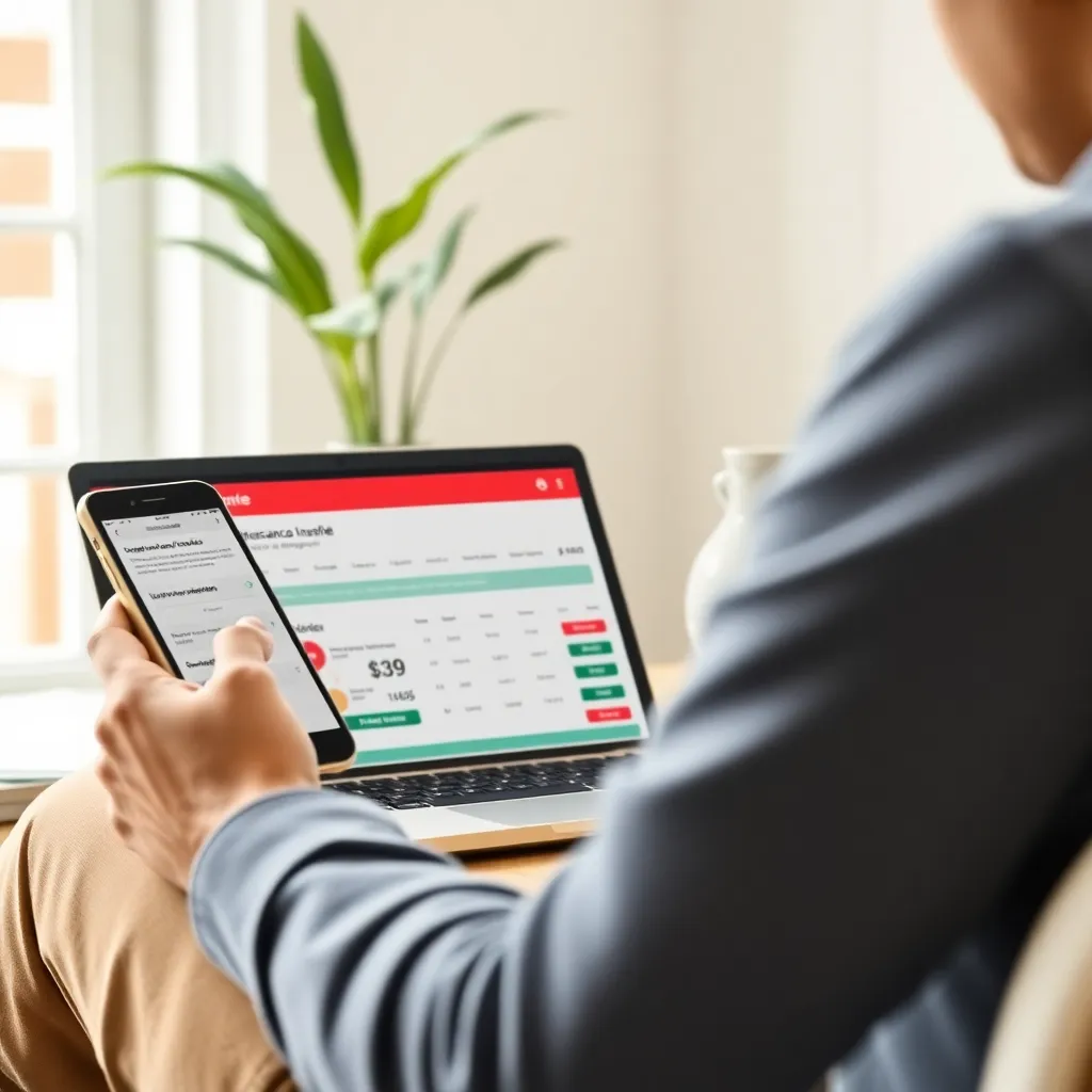 Persoon die verschillende vergelijkingssites op laptop en tablet bekijkt